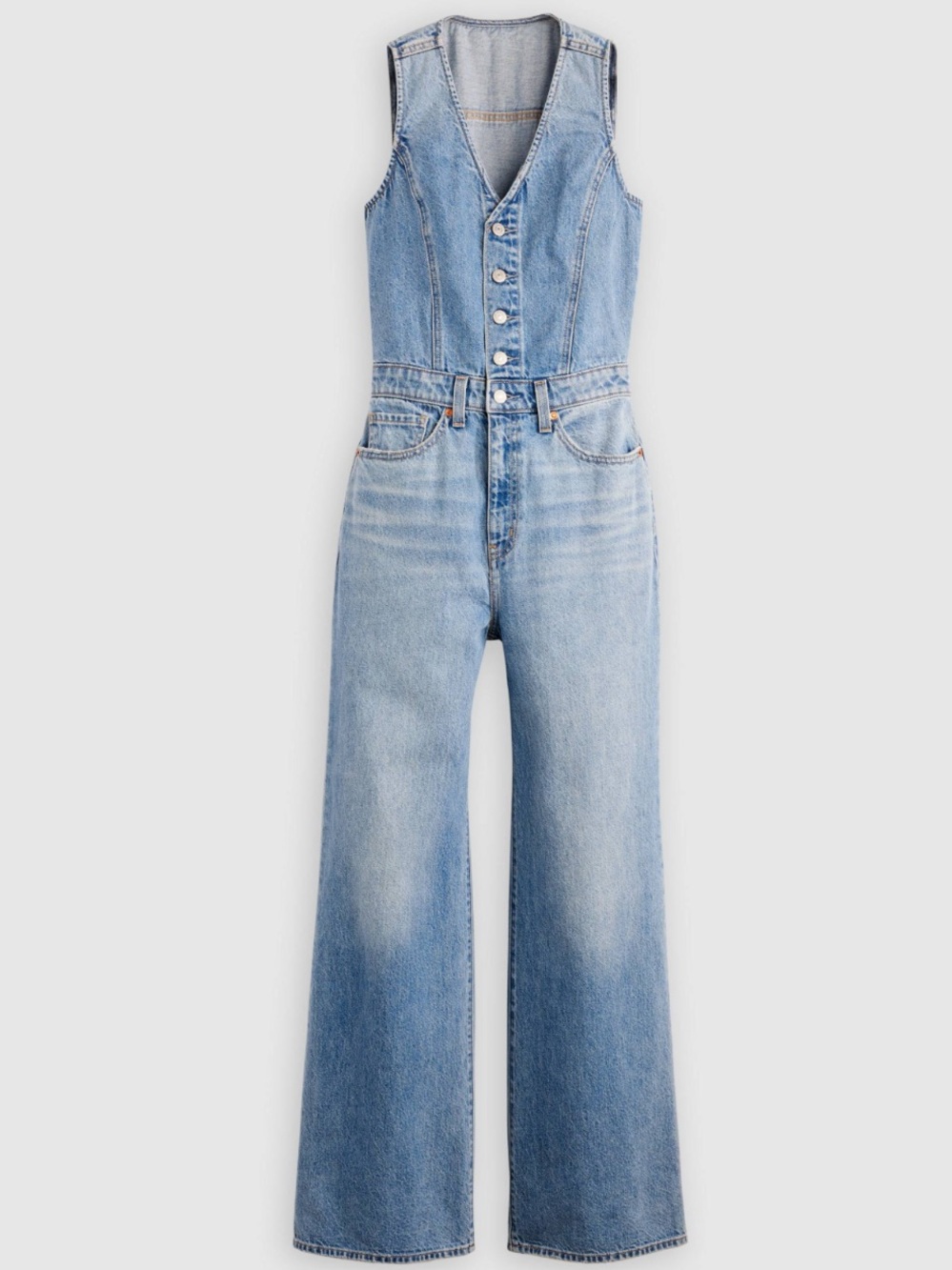 Levi's Own It Medium Blue Denim Wide-Leg Jumpsuit